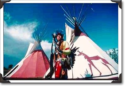 Apache warrior and teepees, Oklahoma