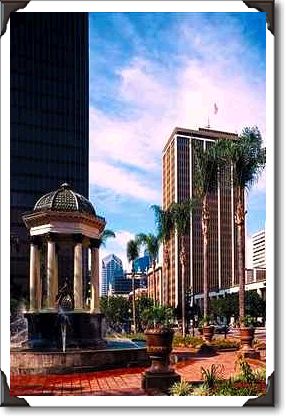 Fountain and high-rises, Broadway