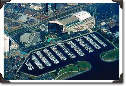 Aerial view of Convention Center and marina