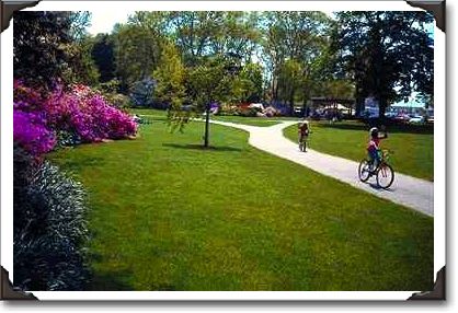 Young cyclists enjoy azalea garden