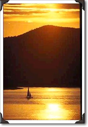 Sailboat at sunset on Lake Pleasant, northwest of Phoenix