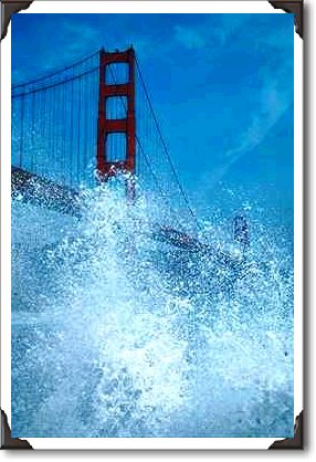 San Francisco Bridge under spray, California