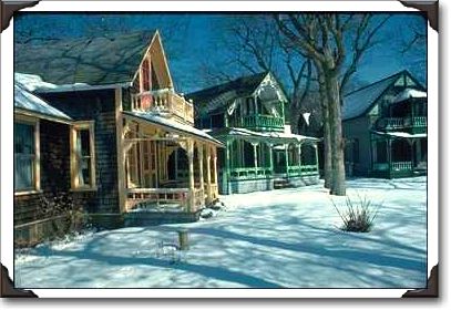 Gingerbread houses in winter, Martha's Vineyard