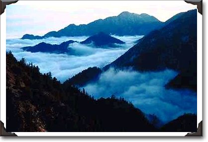 Fog filling the ravines of the Angeles National Forest, California