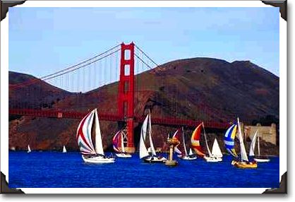 Golden Gate Bridge and sail boats, San Francisco, California