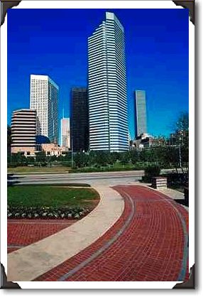 View from Houston Center Park, dominated by the Chevron Tower, Texas