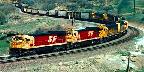 AT&SF GE #9552 leads coal unit train over Raton Pass, CO