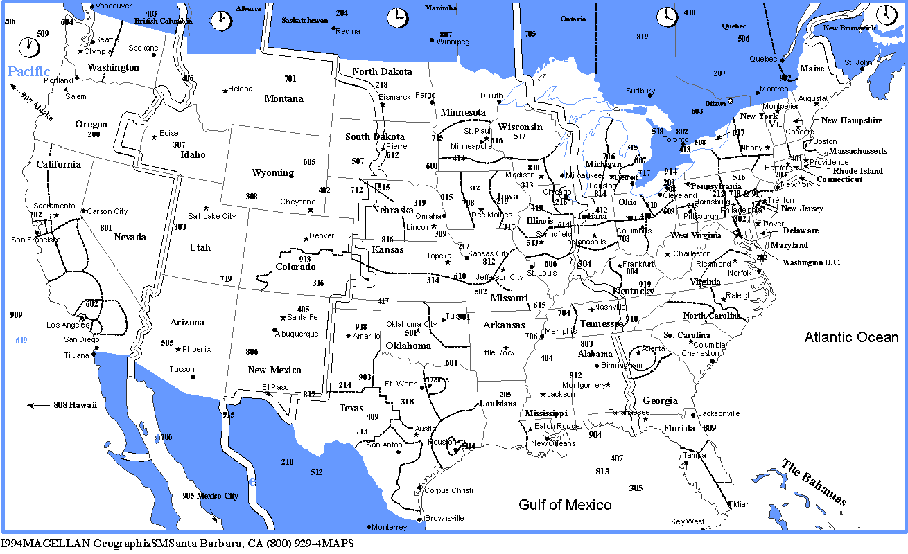 Us Areacodes Map Listings United States