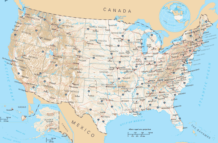 map of canada and us. United States Road Map
