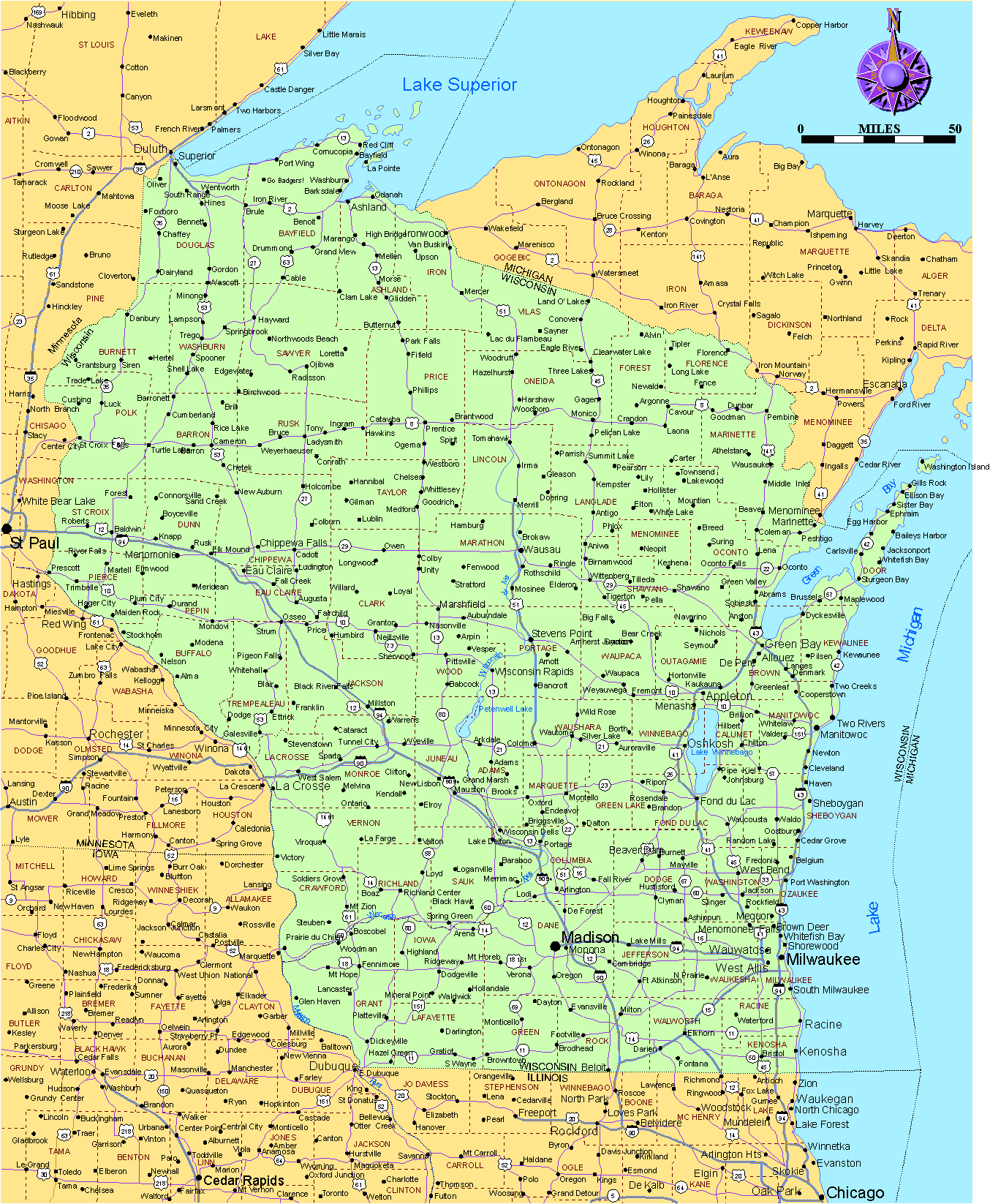 Wisconsin (large) Map