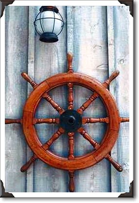 Ship's nautical wheel, Camden, Maine