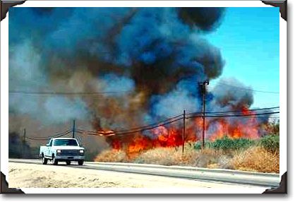 Brush fire, desert, California