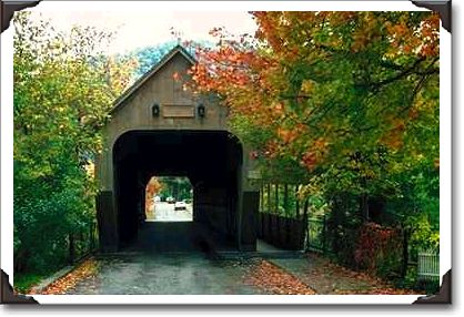 Covered bridge, with fall foliage, Woodstock, Vermont