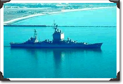 "USS Long Beach", CGN-9 nuclear powered cruiser, leaving San Diego Bay